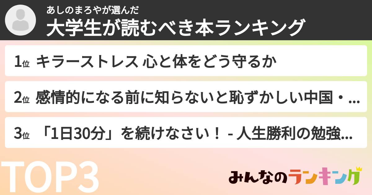 あしのまろやさんの「大学生が読むべき本ランキング」