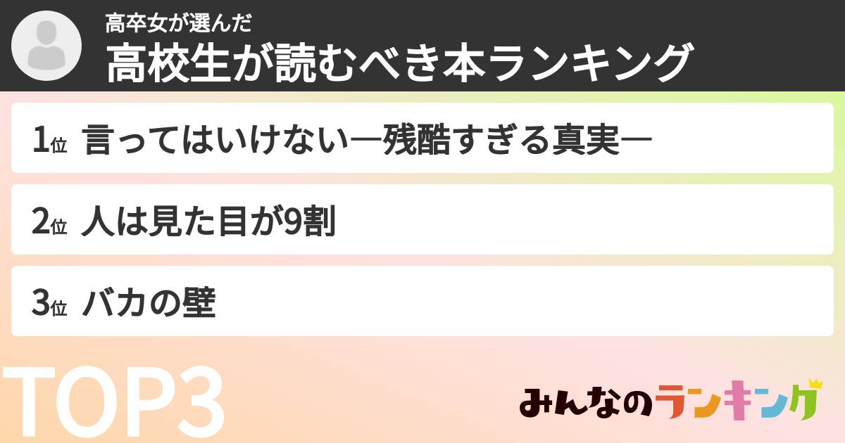 高卒女さんの「高校生が読むべき本ランキング」