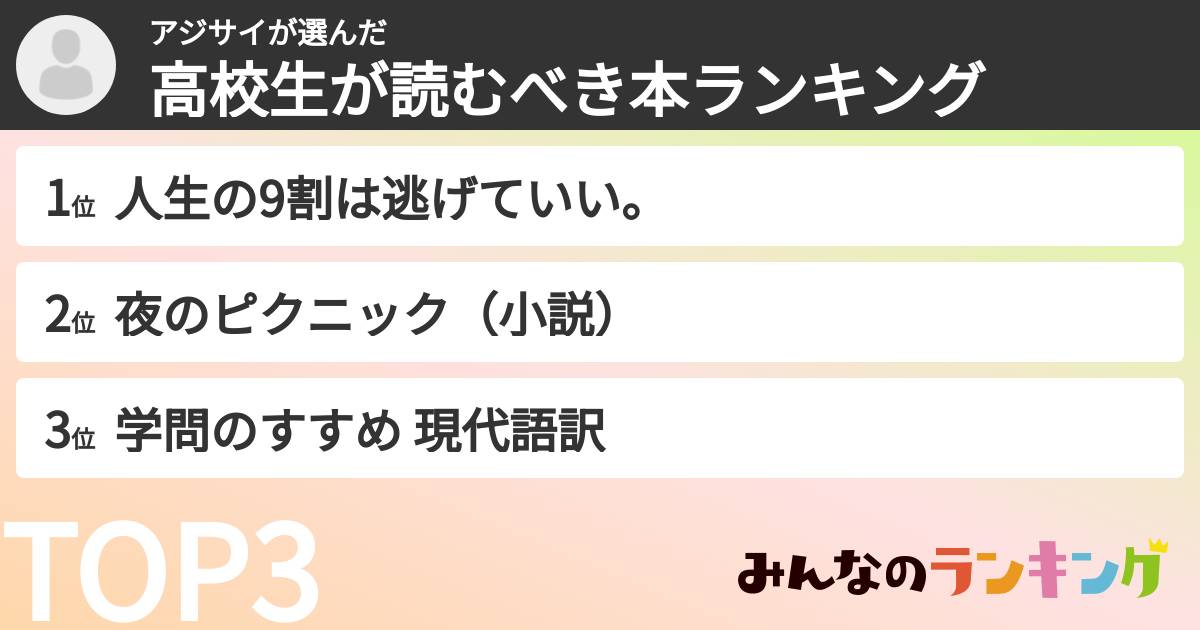 アジサイさんの「高校生が読むべき本ランキング」