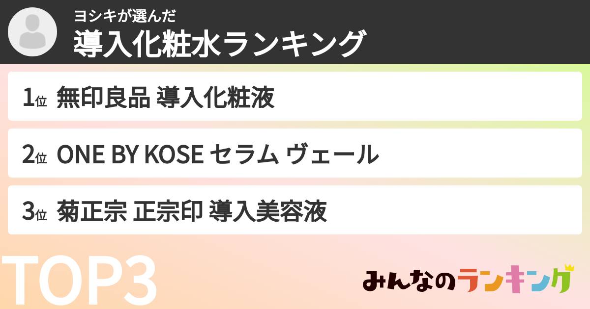 ヨシキさんの「導入化粧水ランキング」