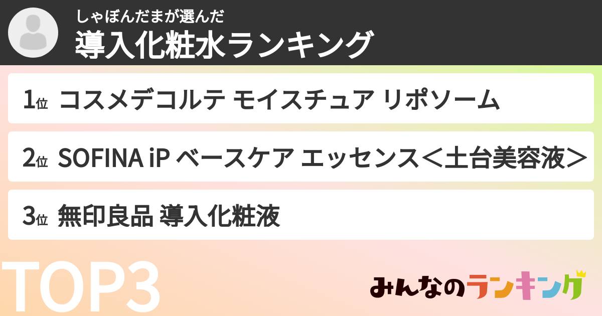 しゃぼんだまさんの「導入化粧水ランキング」