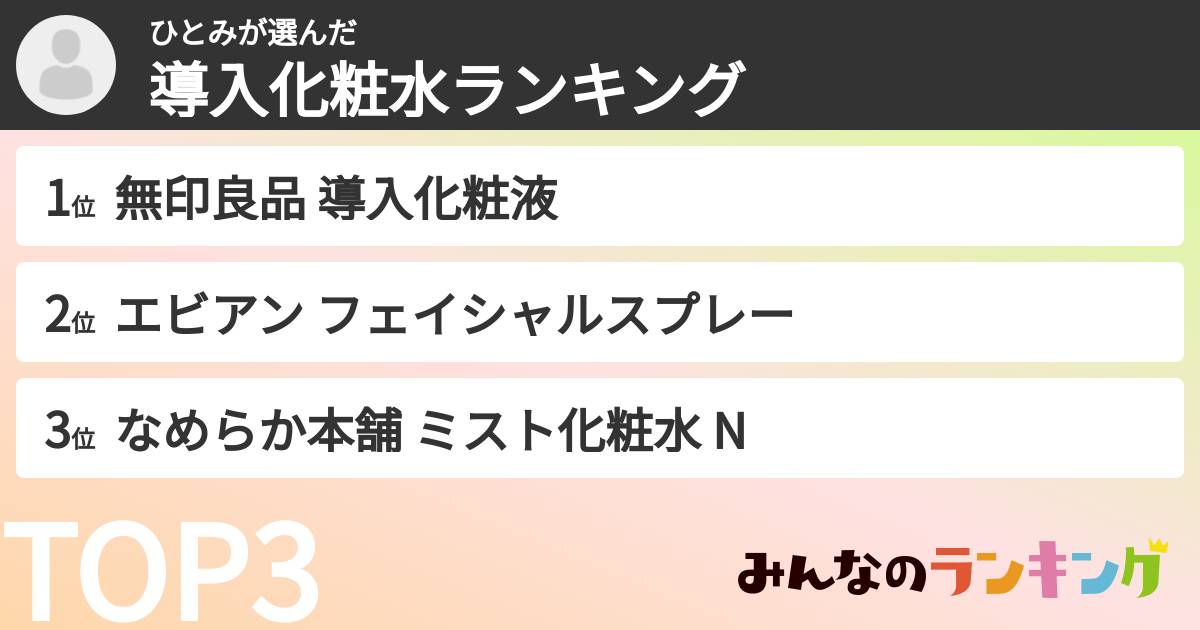 ひとみさんの「導入化粧水ランキング」