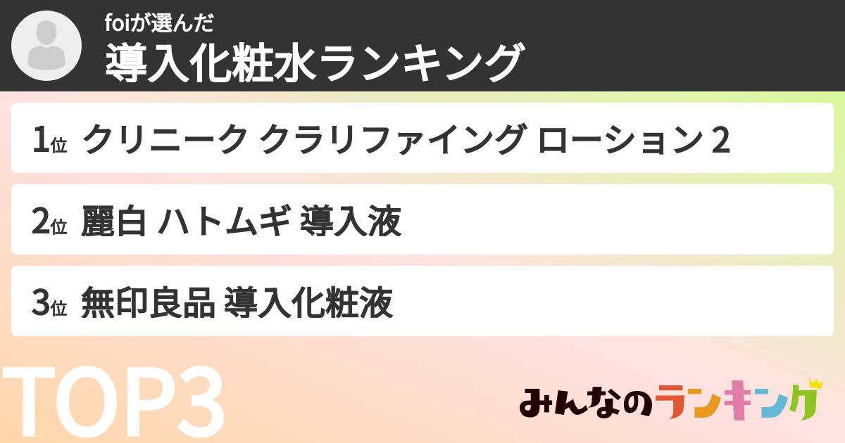 foiさんの「導入化粧水ランキング」