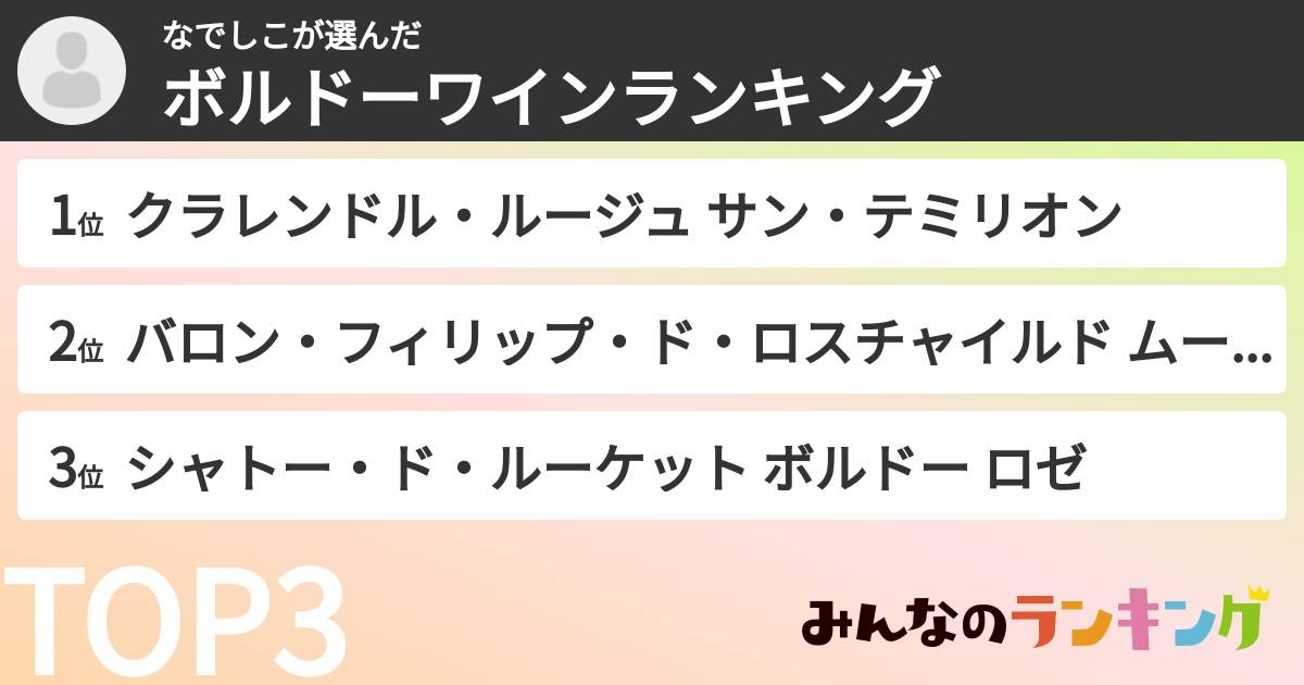 なでしこさんの「ボルドーワインランキング」