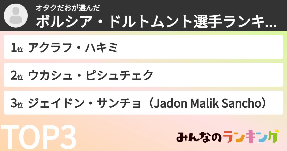 オタクだおさんの「ボルシア・ドルトムント選手ランキング」