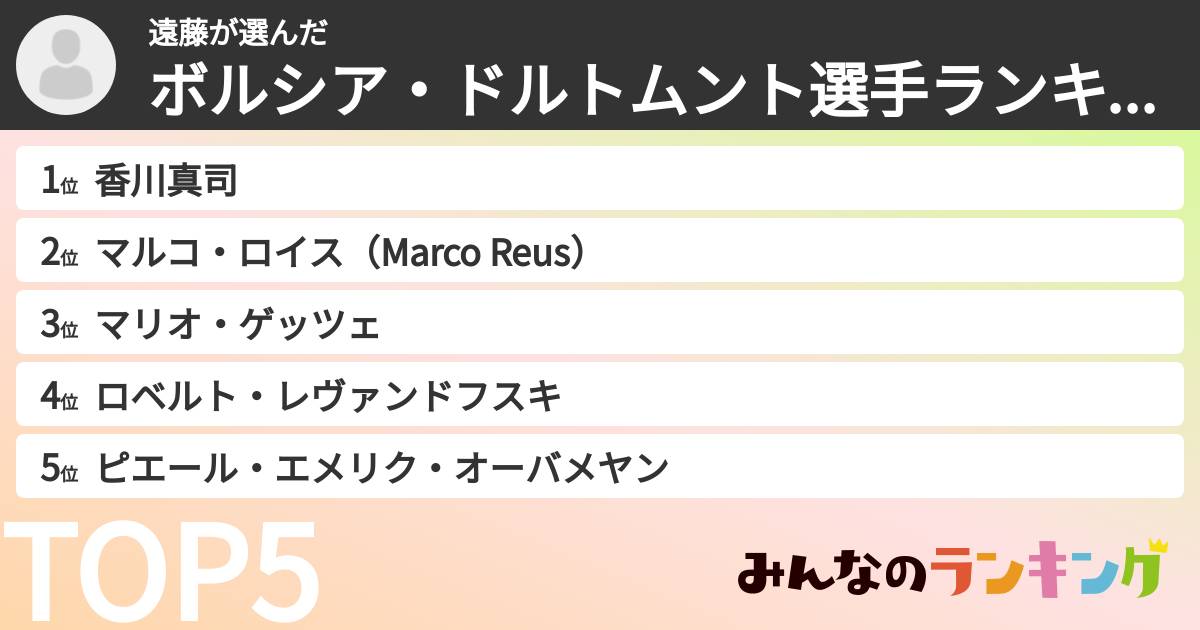 遠藤さんの「ボルシア・ドルトムント選手ランキング」