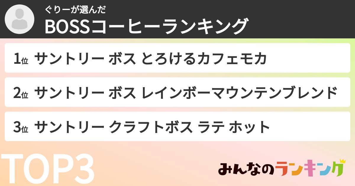 ぐりーさんの「BOSSコーヒーランキング」