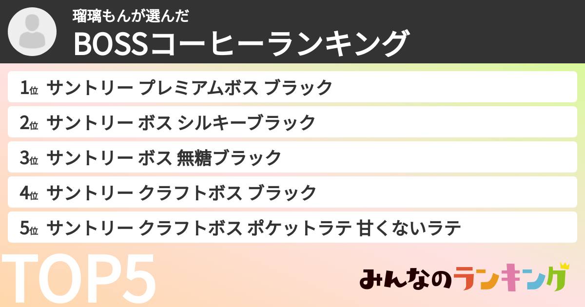 瑠璃もんさんの「BOSSコーヒーランキング」