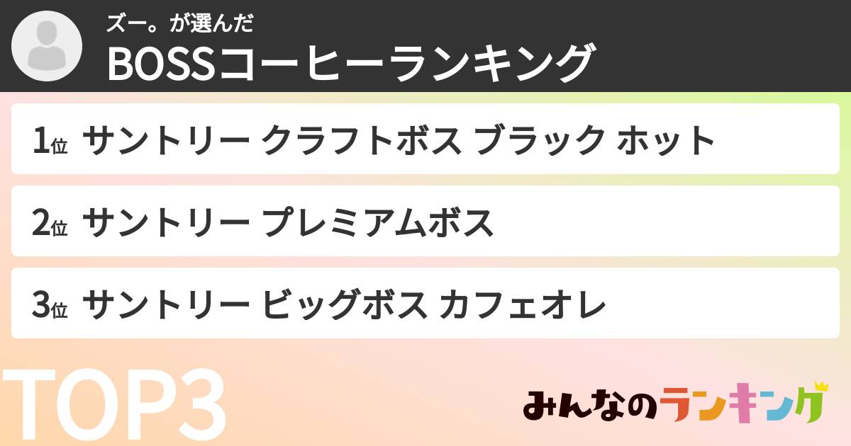 ズー。さんの「BOSSコーヒーランキング」
