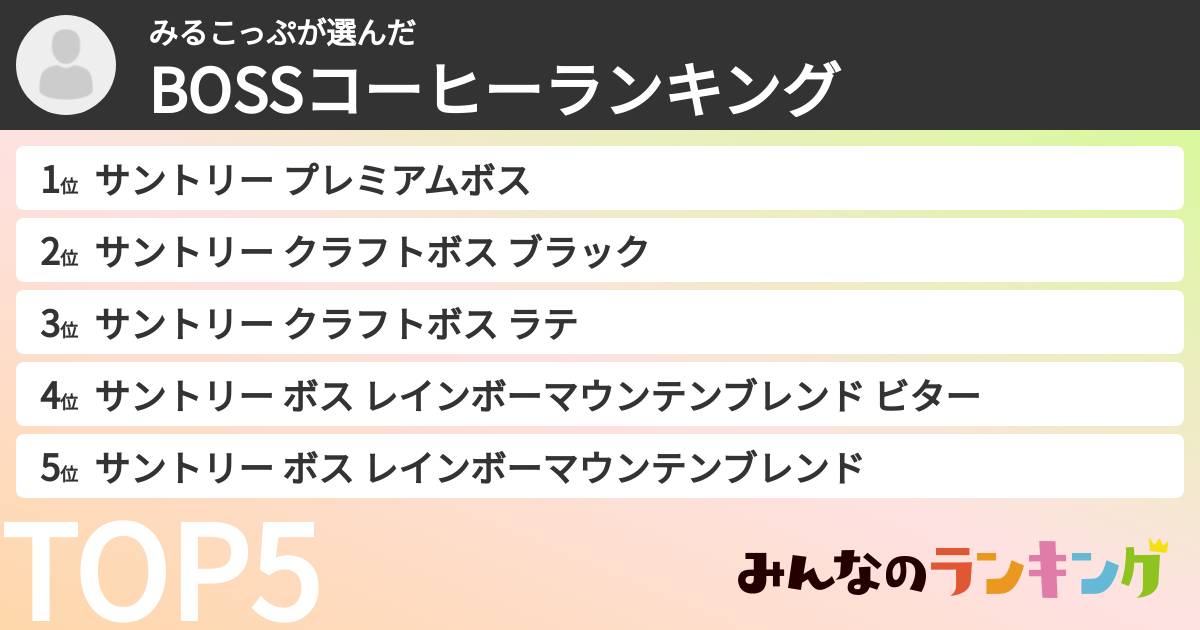 みるこっぷさんの「BOSSコーヒーランキング」