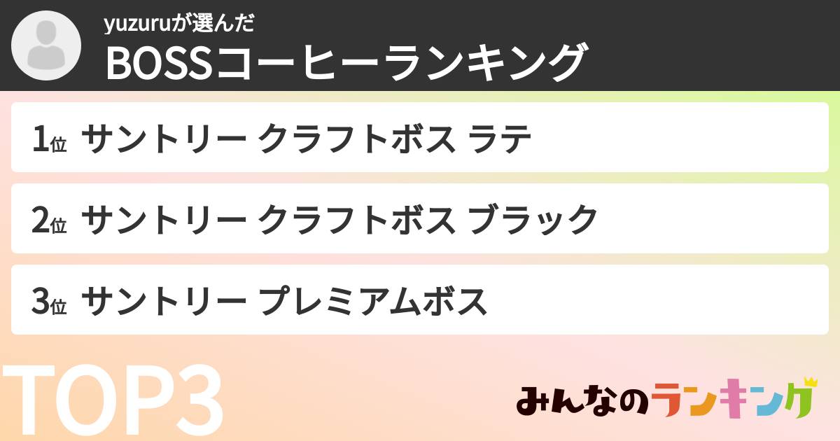 yuzuruさんの「BOSSコーヒーランキング」