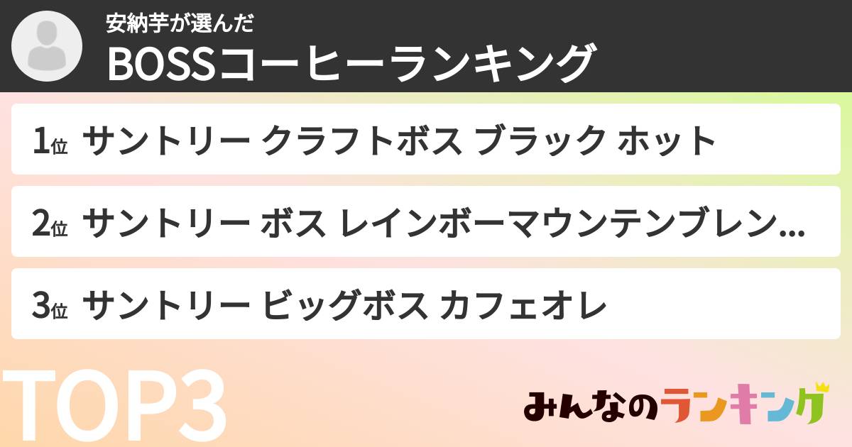 安納芋さんの「BOSSコーヒーランキング」