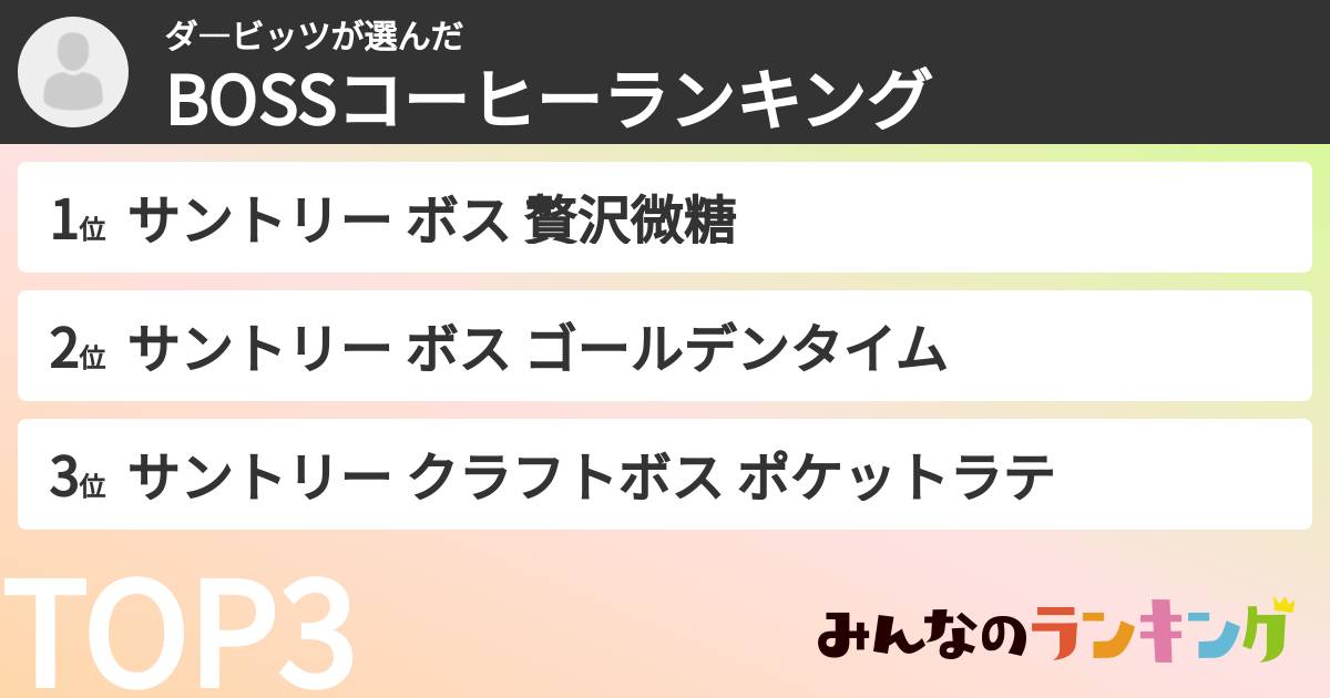 ダ―ビッツさんの「BOSSコーヒーランキング」