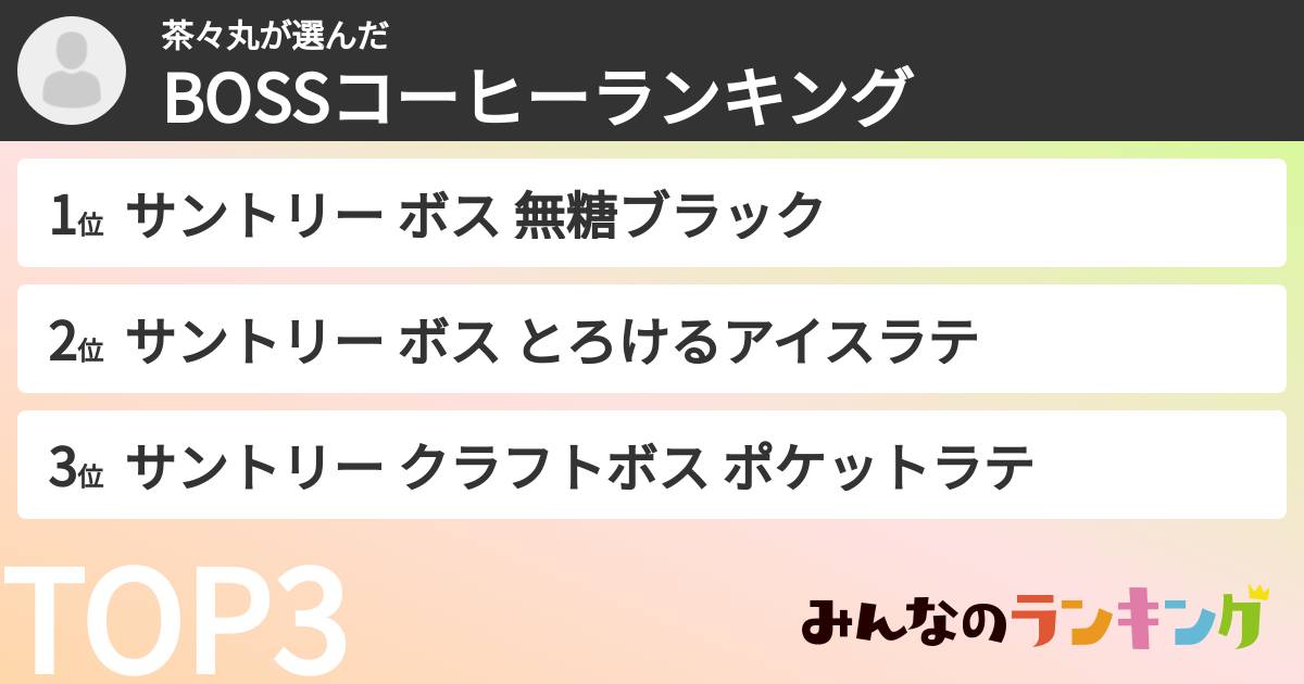 茶々丸さんの「BOSSコーヒーランキング」