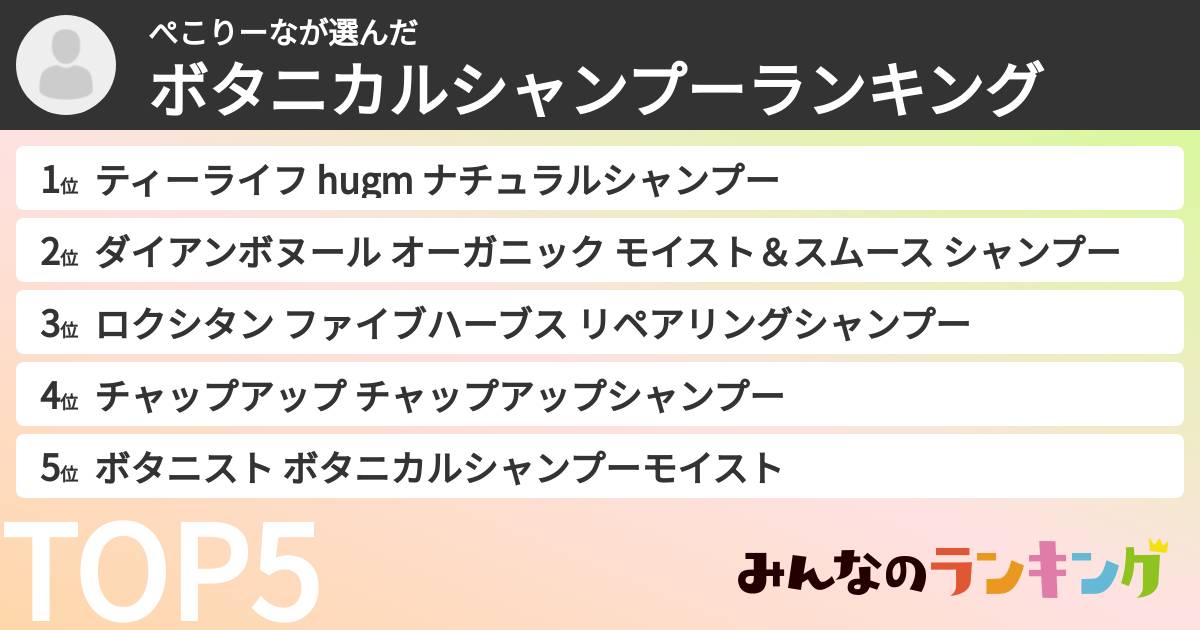 ぺこりーなさんの「ボタニカルシャンプーランキング」