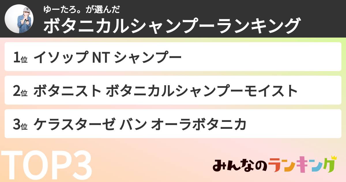 ゆーたろ。さんの「ボタニカルシャンプーランキング」