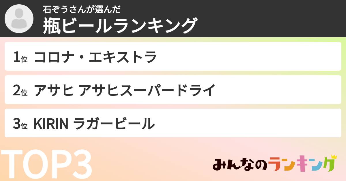 石ぞうさんさんの「瓶ビールランキング」