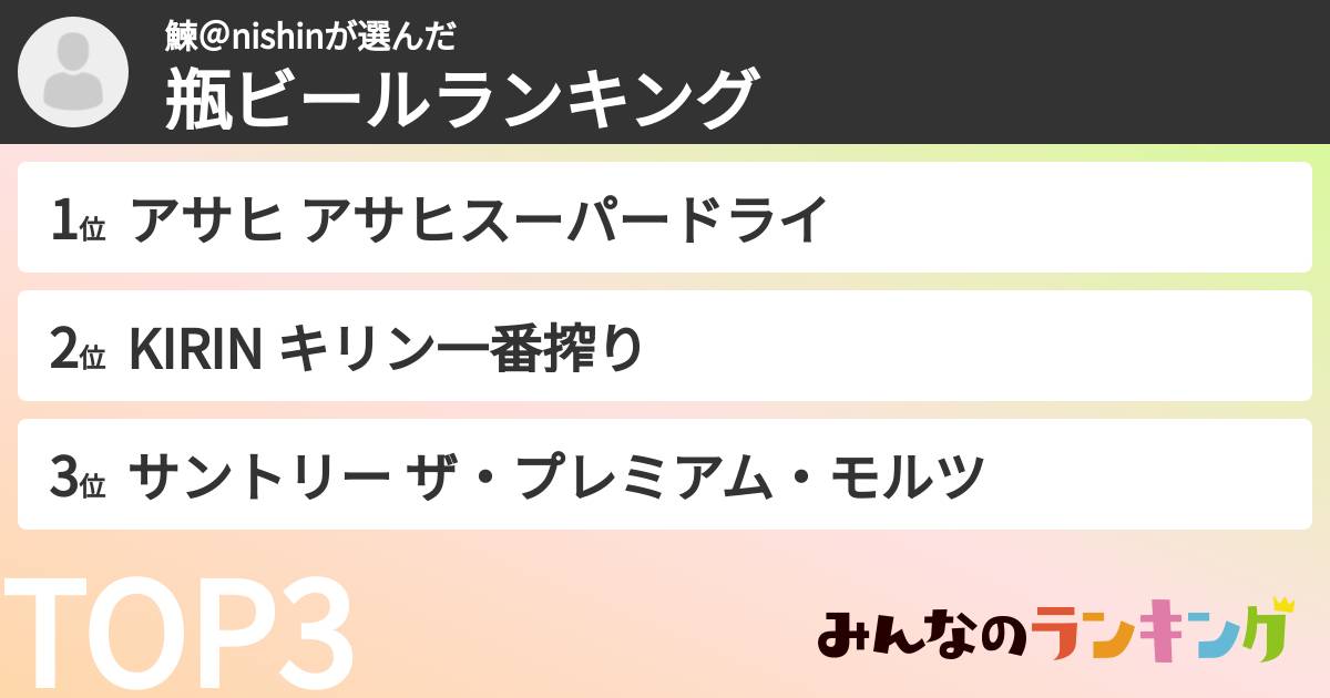 鰊＠nishinさんの「瓶ビールランキング」