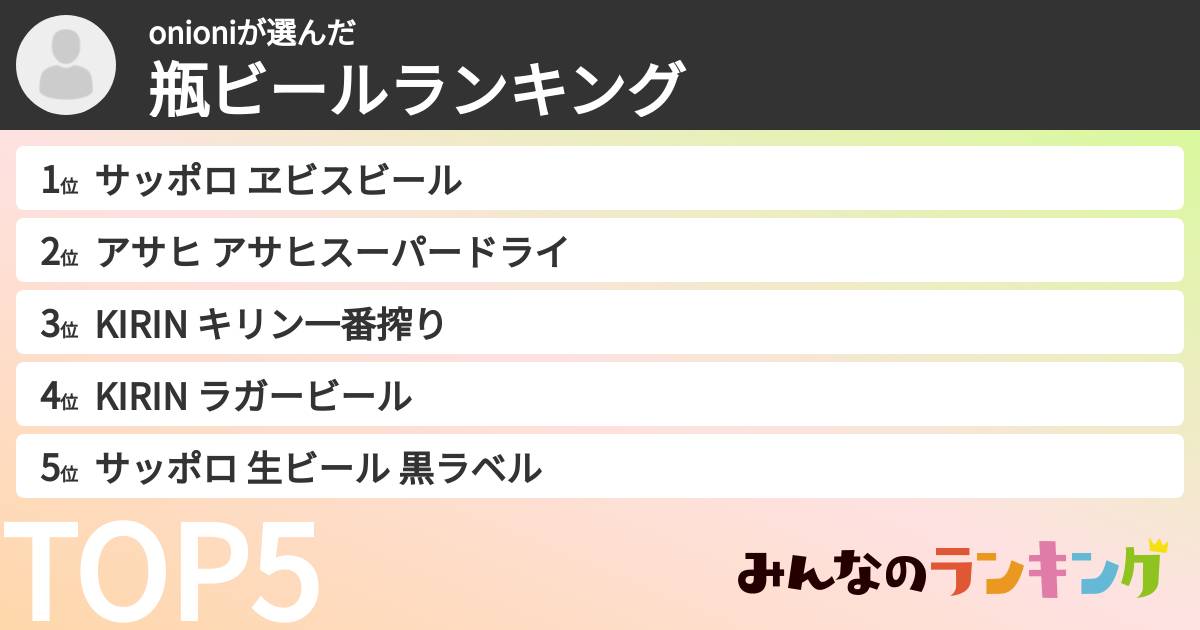 onioniさんの「瓶ビールランキング」