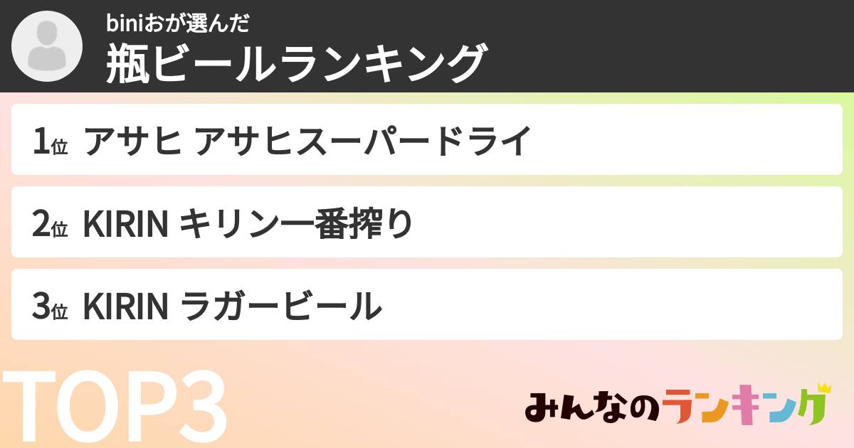 biniおさんの「瓶ビールランキング」