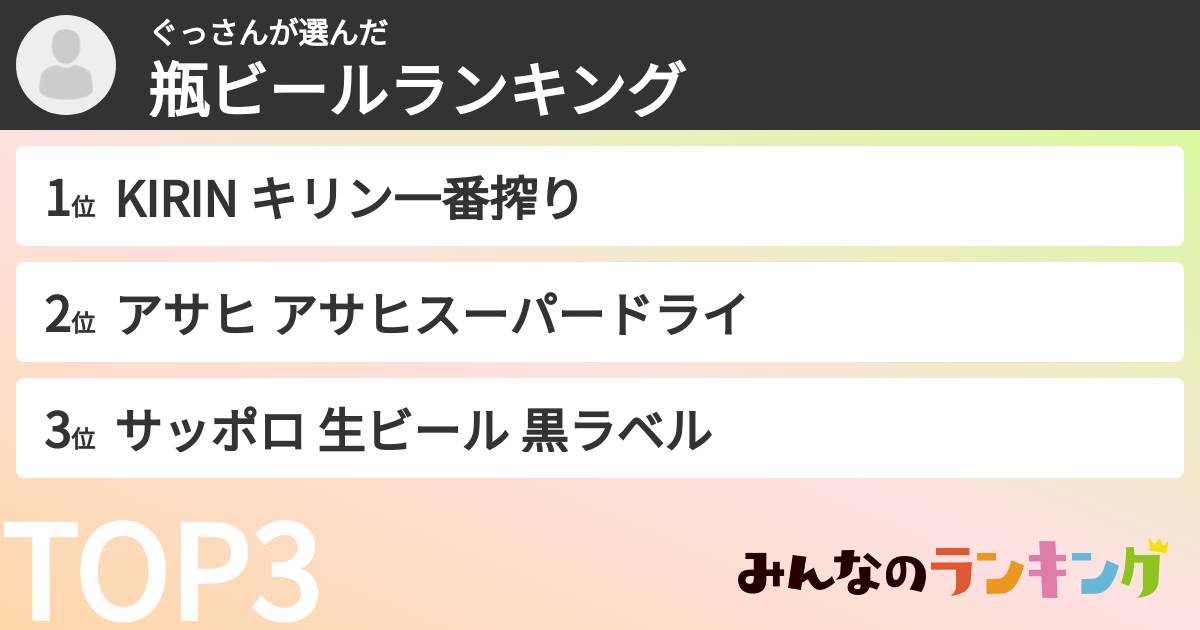 ぐっさんさんの「瓶ビールランキング」