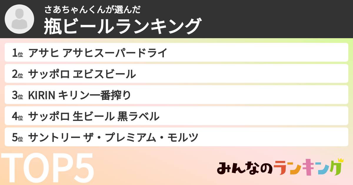 さあちゃんくんさんの「瓶ビールランキング」