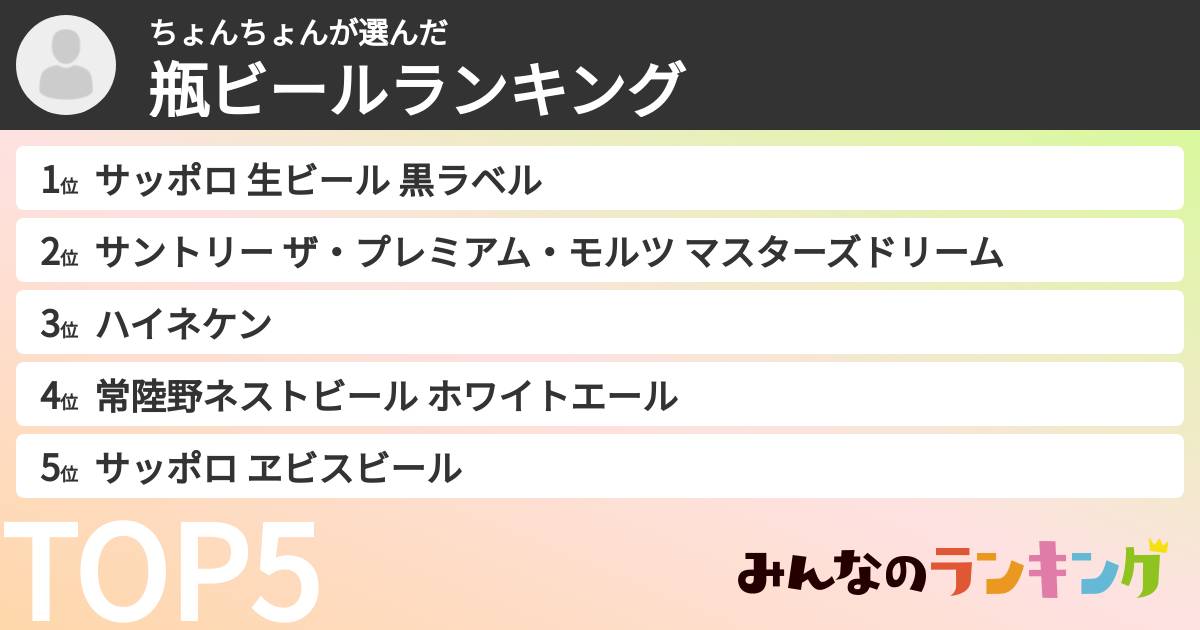 ちょんちょんさんの「瓶ビールランキング」