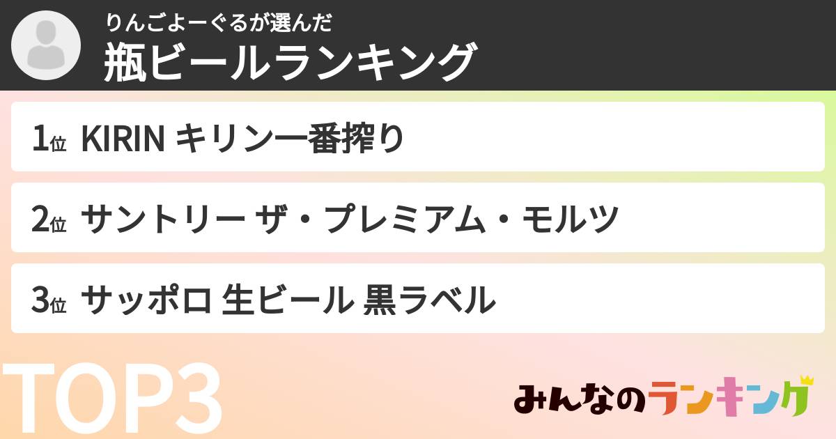 りんごよーぐるさんの「瓶ビールランキング」