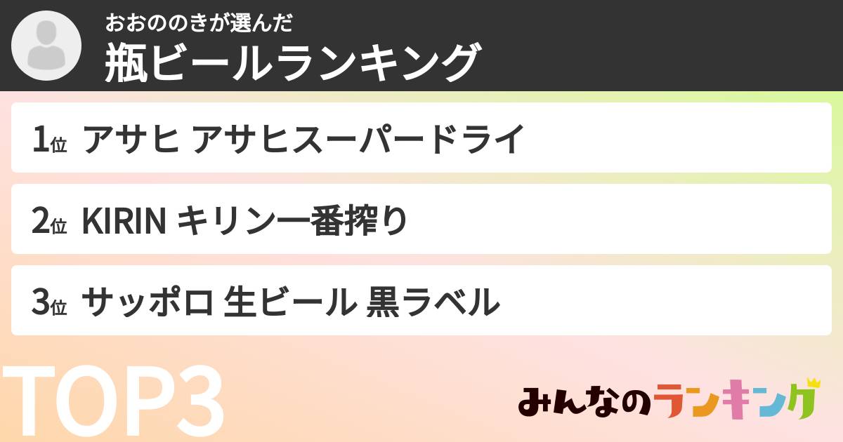 おおののきさんの「瓶ビールランキング」