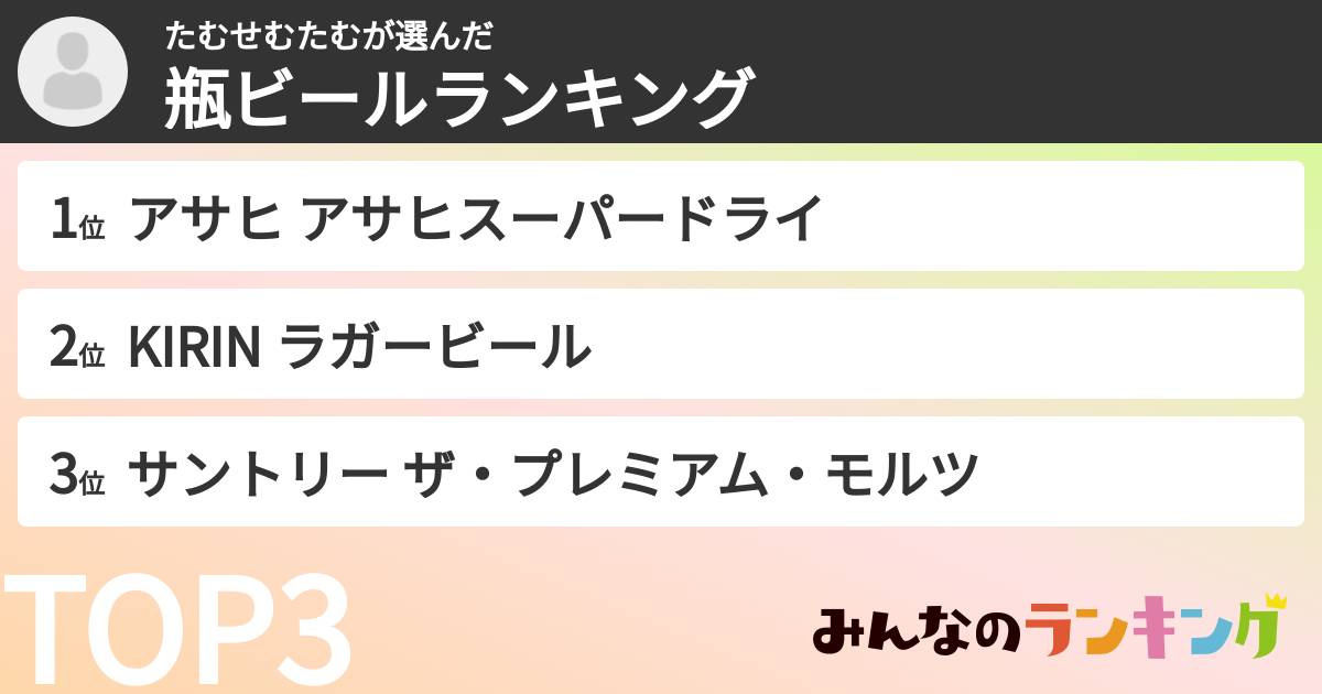 たむせむたむさんの「瓶ビールランキング」