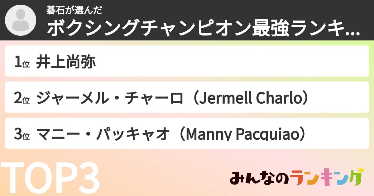 碁石さんの「ボクシングチャンピオン最強ランキング」