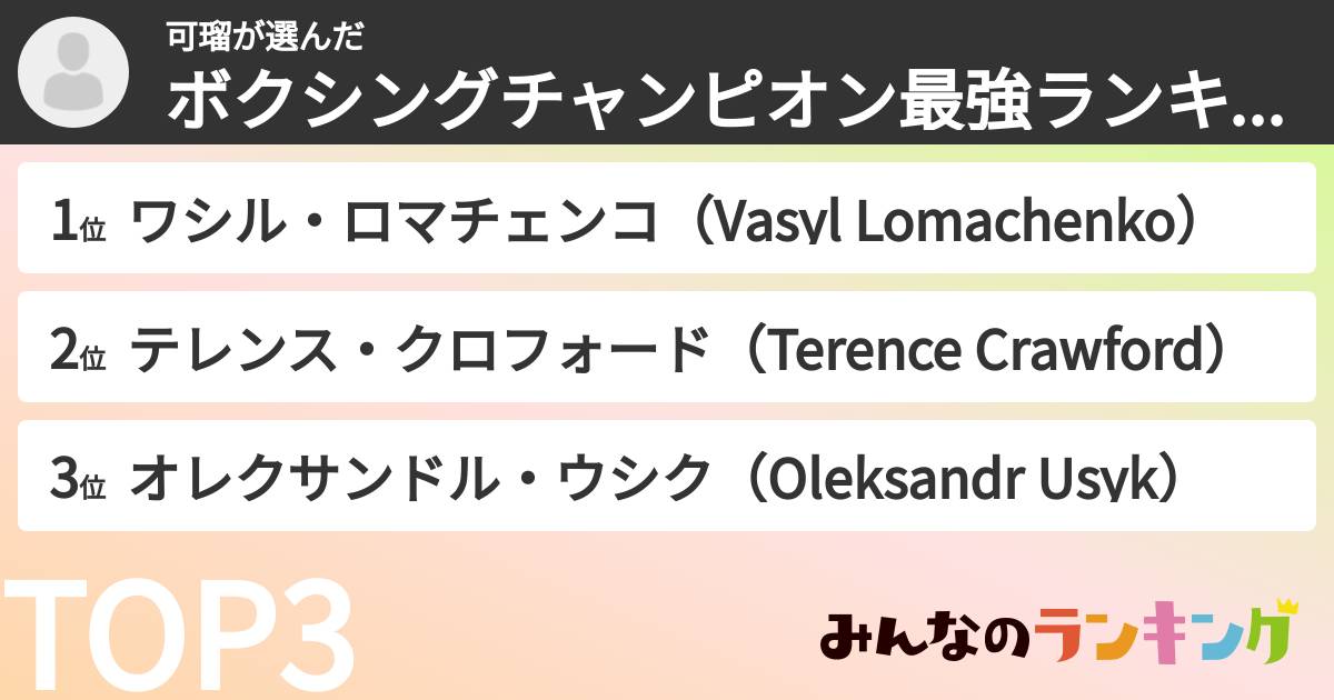 可瑠さんの「ボクシングチャンピオン最強ランキング」