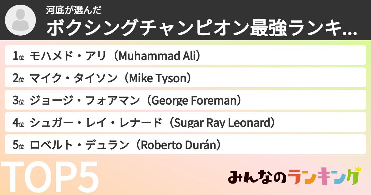 河底さんの「ボクシングチャンピオン最強ランキング」