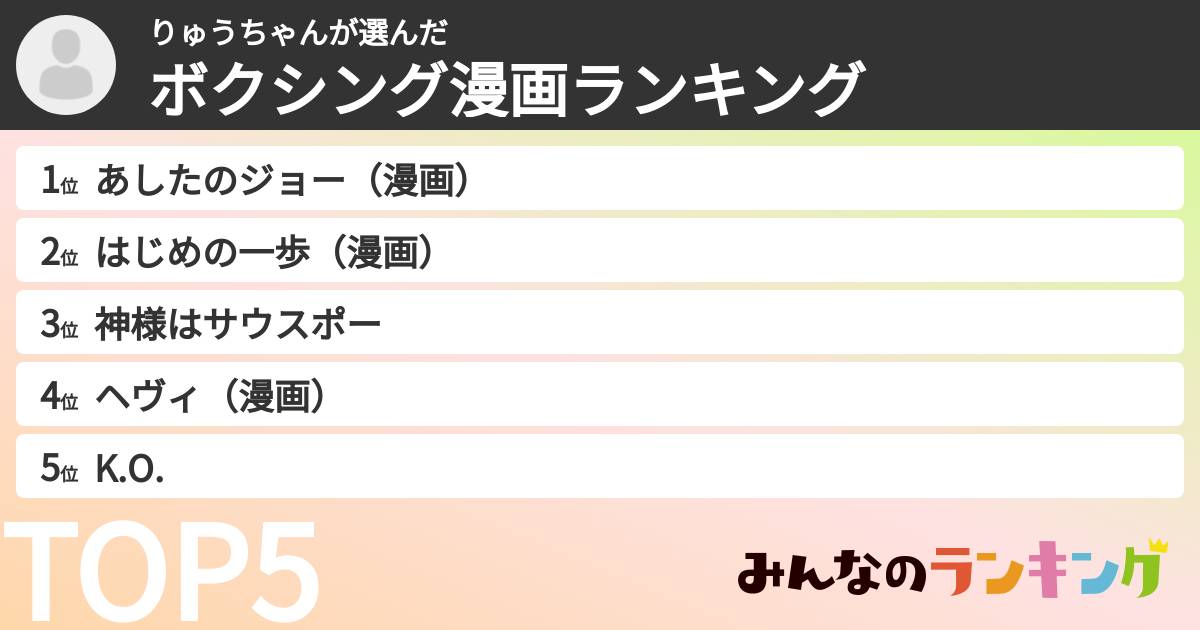 りゅうちゃんさんの「ボクシング漫画ランキング」