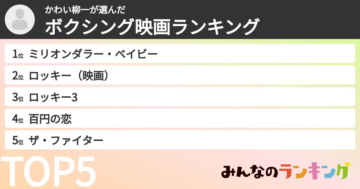 かわい柳一さんの「ボクシング映画ランキング」