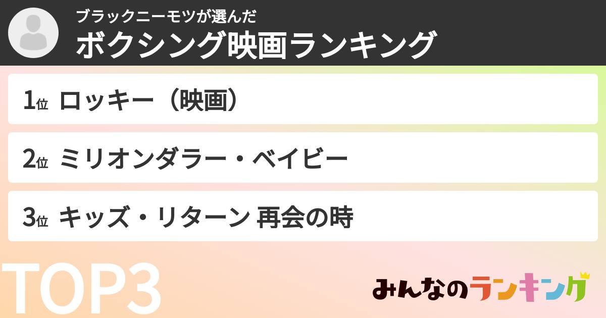 ブラックニーモツさんの「ボクシング映画ランキング」