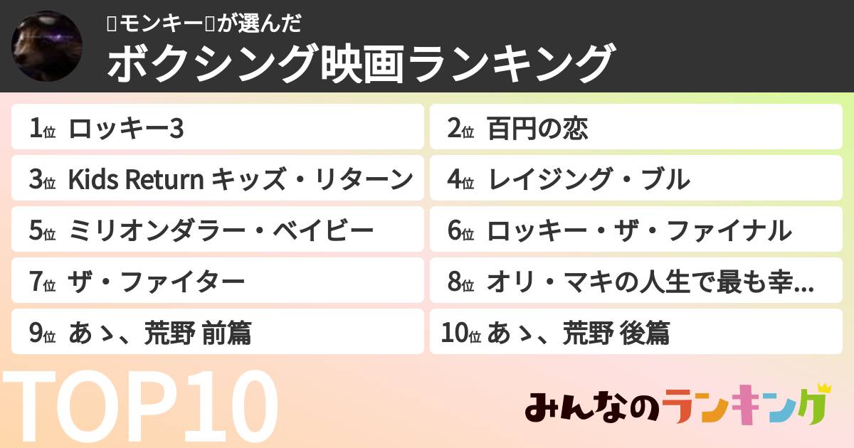 🐵モンキー🐵さんの「ボクシング映画ランキング」