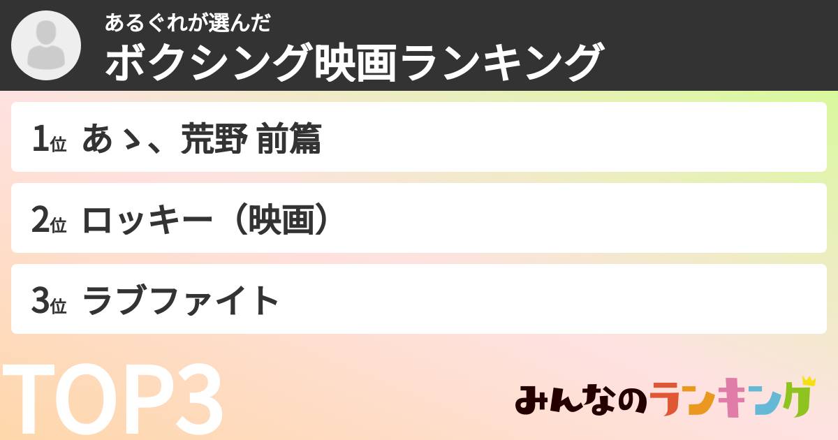 あるぐれさんの「ボクシング映画ランキング」