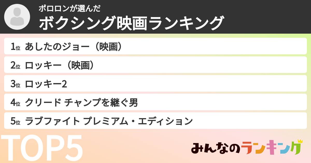 ポロロンさんの「ボクシング映画ランキング」