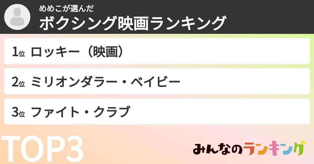 めめこさんの「ボクシング映画ランキング」