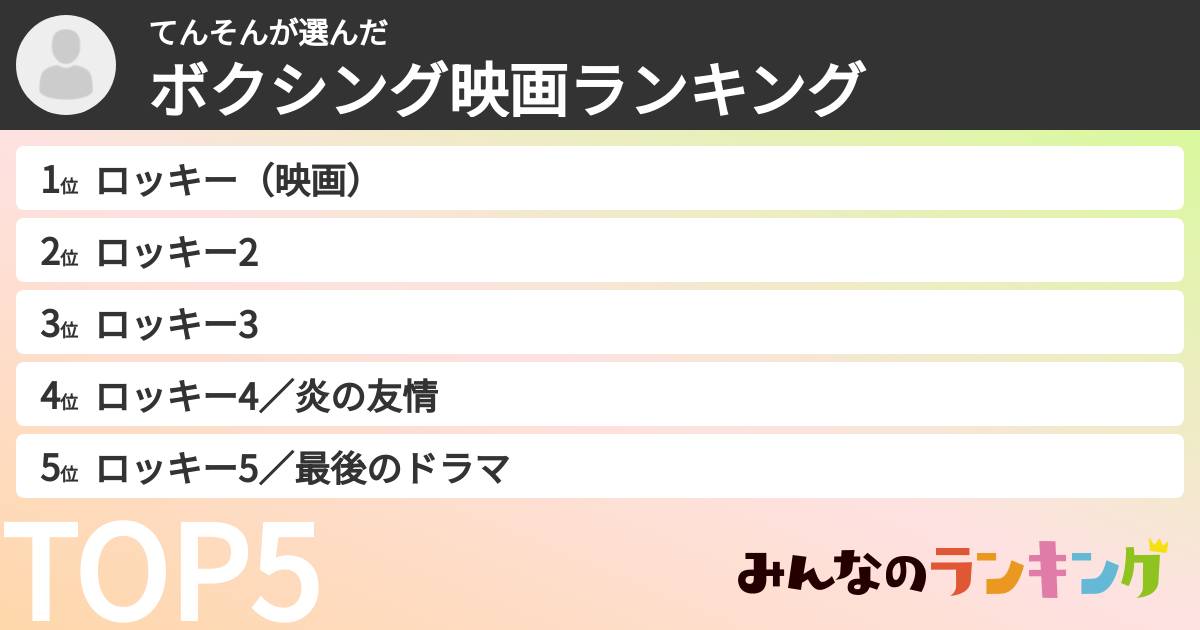 てんそんさんの「ボクシング映画ランキング」