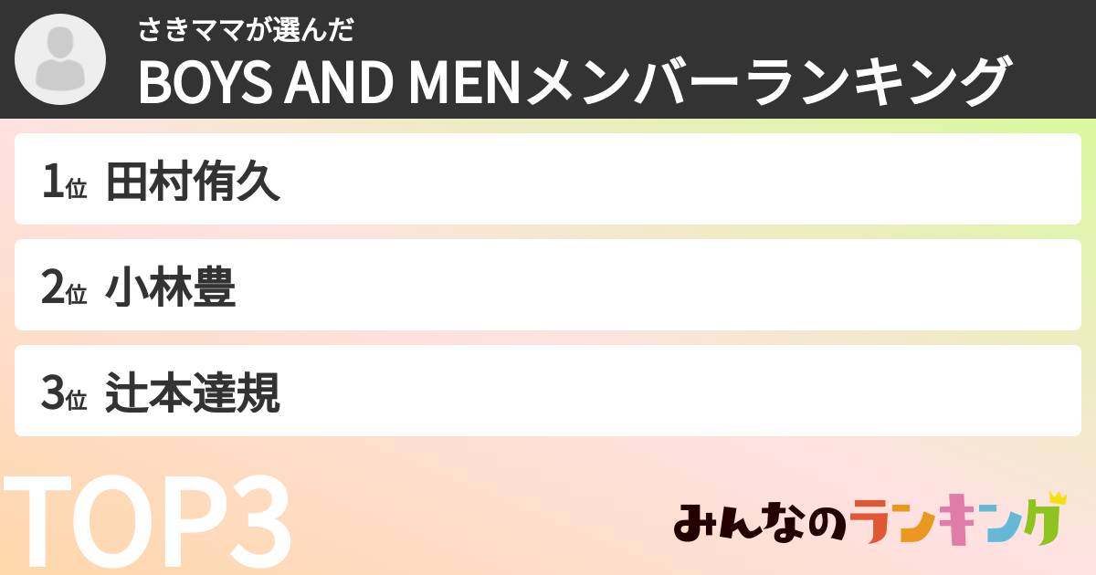 さきママさんの「BOYS AND MENメンバーランキング」