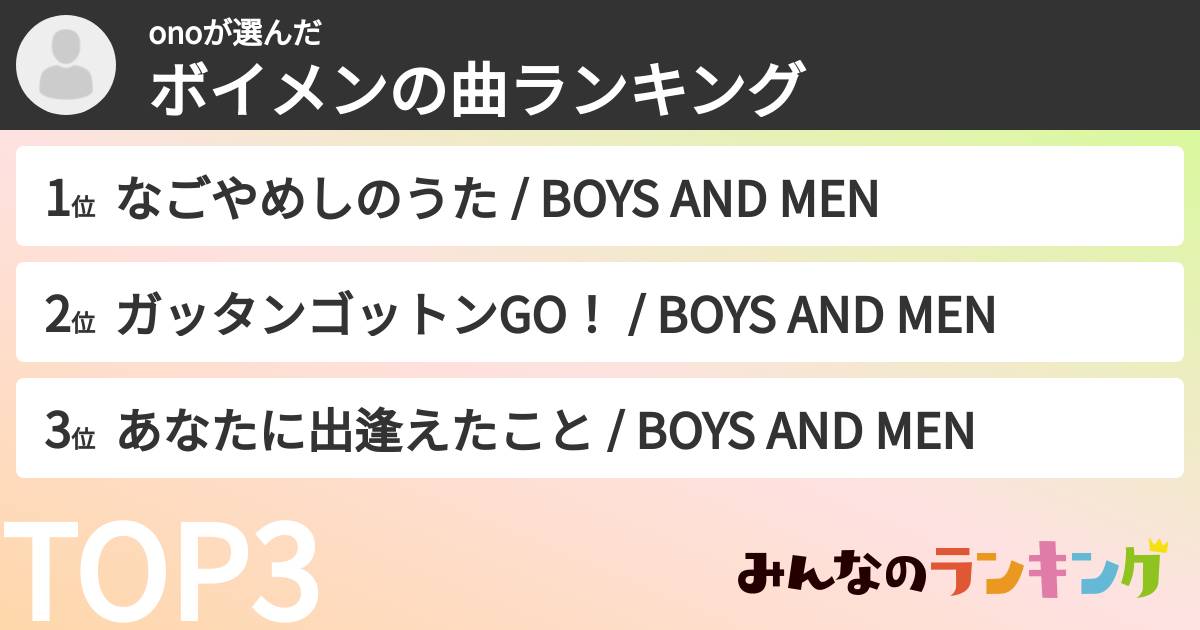 onoさんの「ボイメンの曲ランキング」