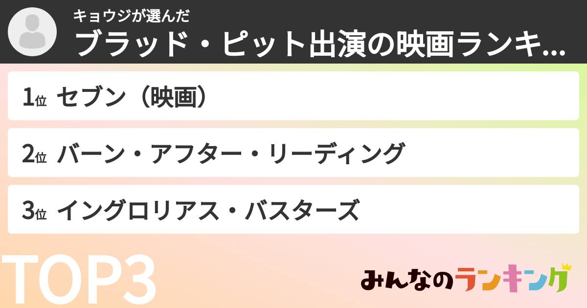 キョウジさんの「ブラッド・ピット出演の映画ランキング」