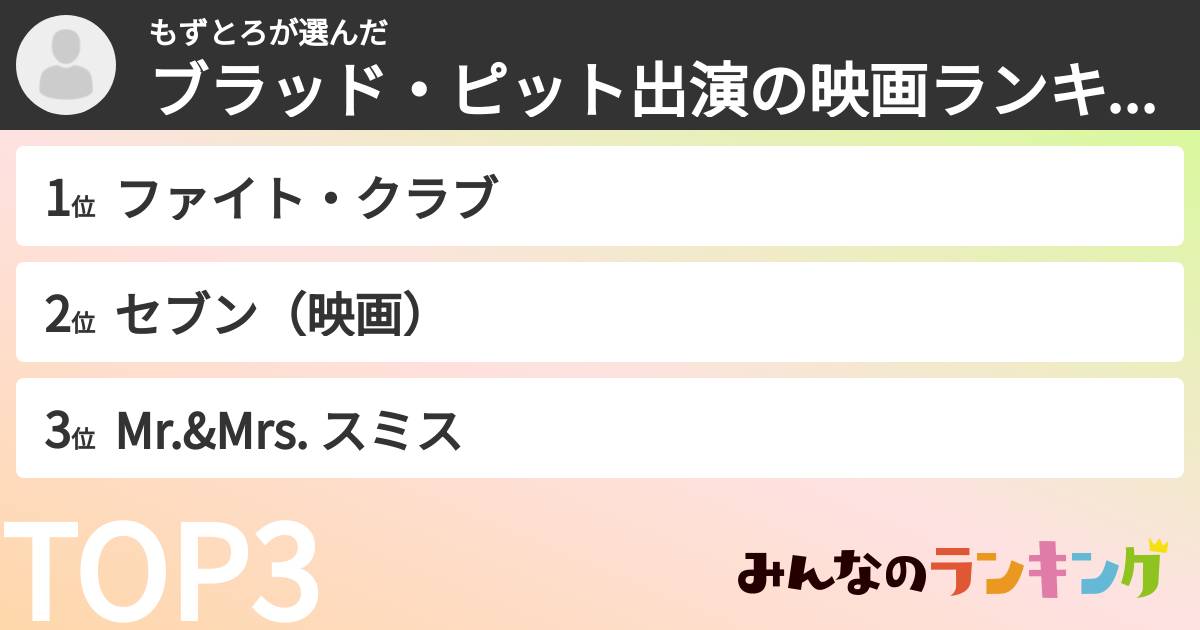 もずとろさんの「ブラッド・ピット出演の映画ランキング」