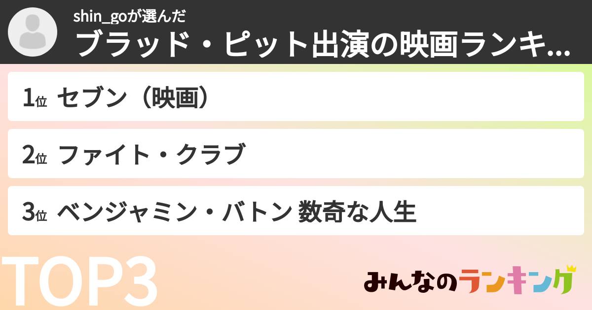 shin_goさんの「ブラッド・ピット出演の映画ランキング」