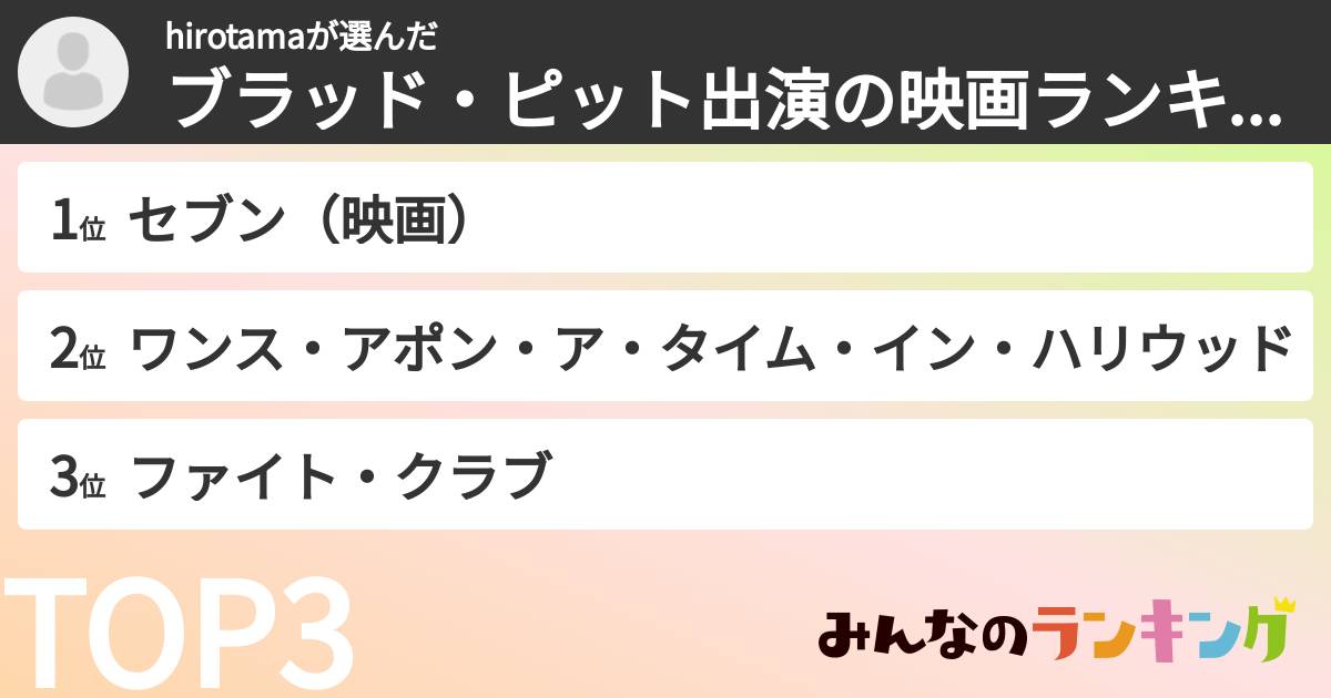 hirotamaさんの「ブラッド・ピット出演の映画ランキング」