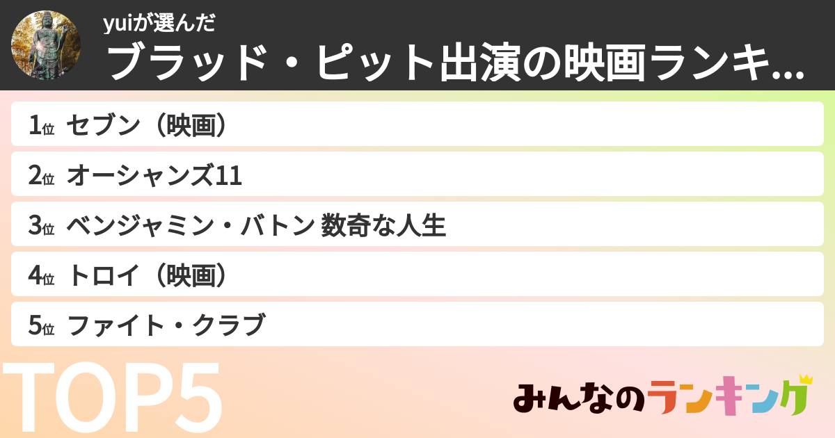 yuiさんの「ブラッド・ピット出演の映画ランキング」