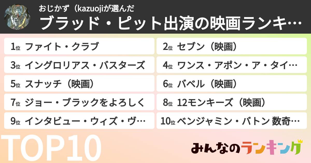 おじかず(kazuojiさんの「ブラッド・ピット出演の映画ランキング」