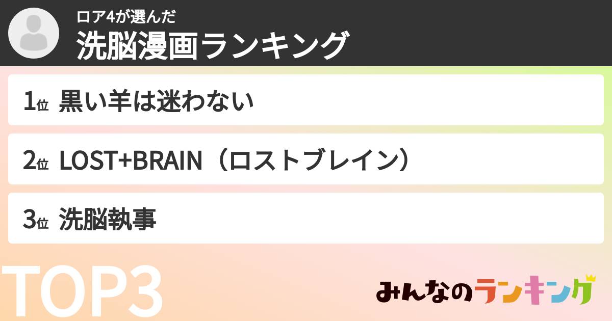 ロア4さんの「洗脳漫画ランキング」